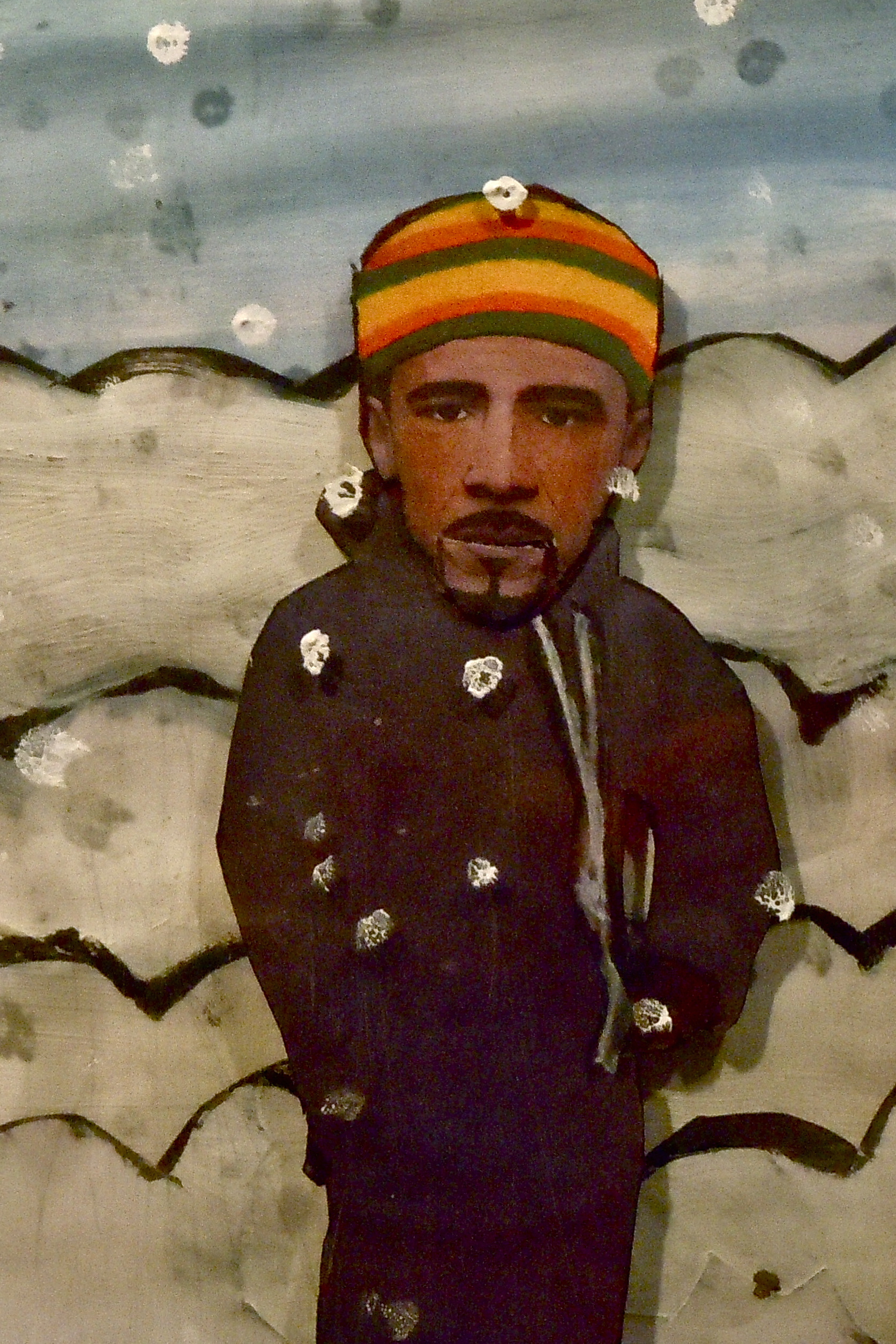 Jamaican man in winter.